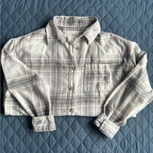Aeropostale Pink, Gray, and White Flannel Shirt